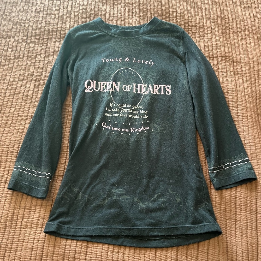 Ossira Black Pink Studs Queen of Hearts 3/4 Long-Sleeve Shirt